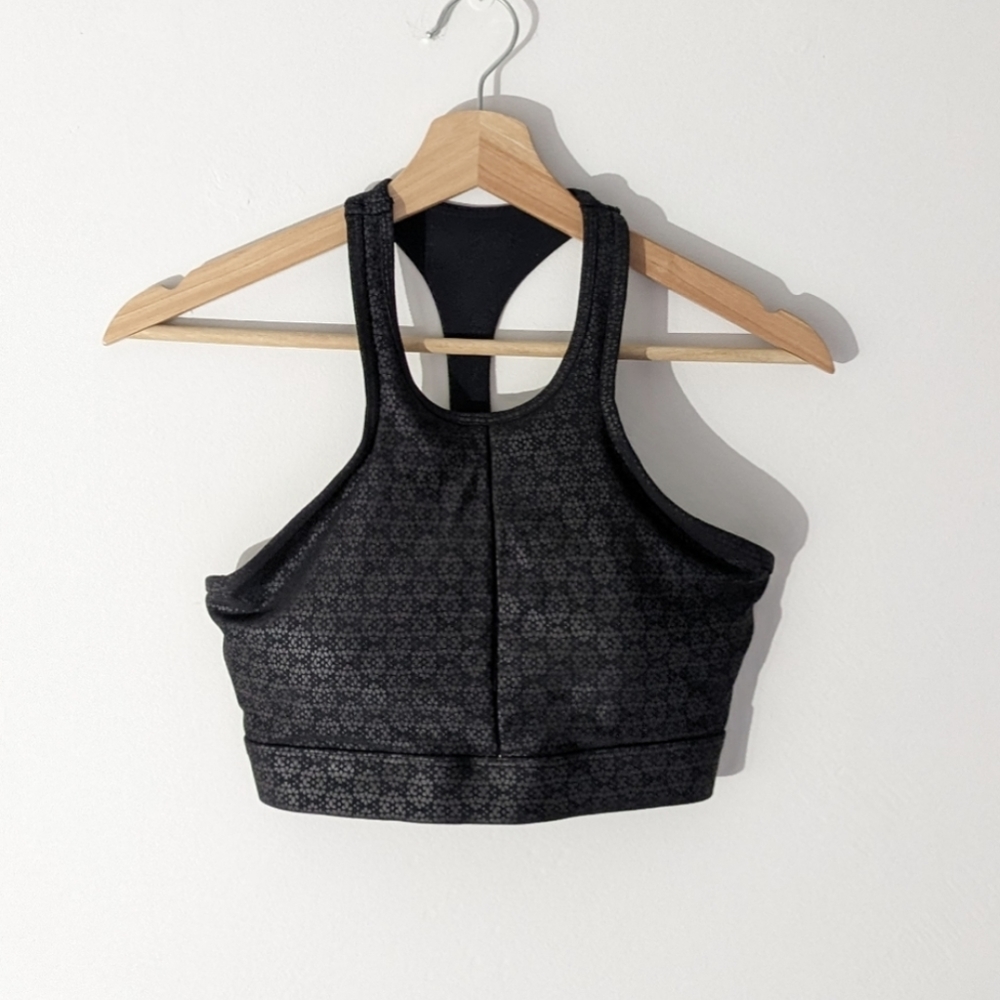 Zyia Active Black Racerback Floral Shimmer Sports Bra